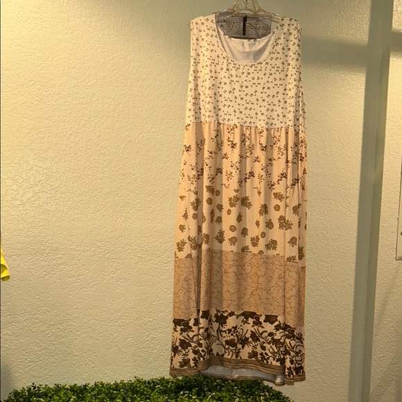 Dresses & Skirts - Floral High Low Dress - Cream and Brown